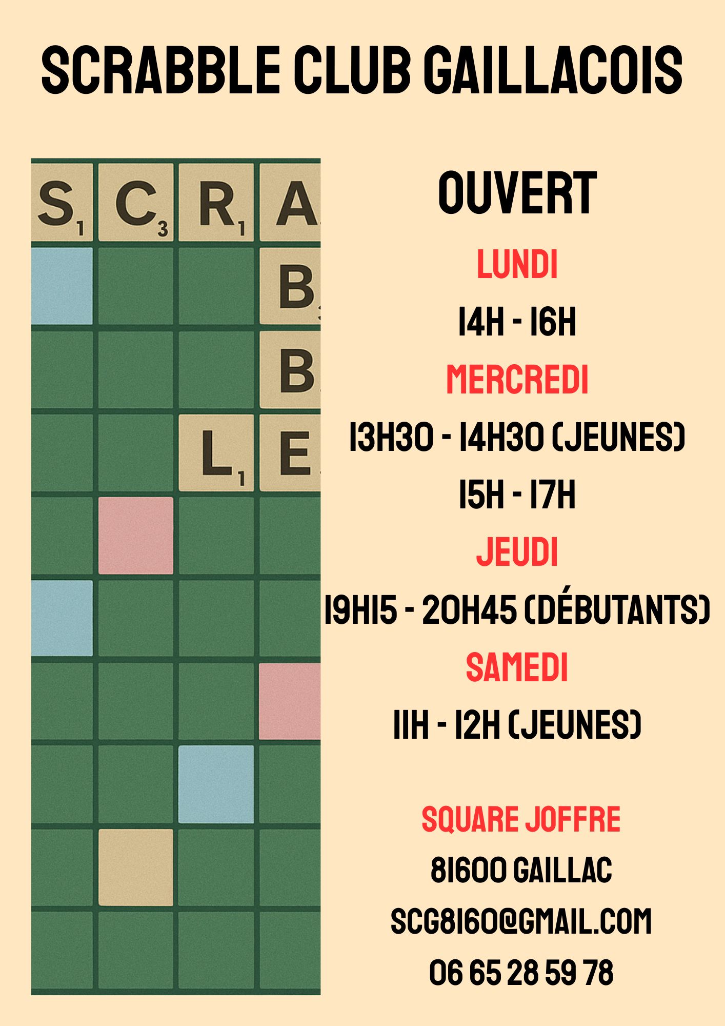 club scrabble gaillac horaires activité enfant jeune sport
